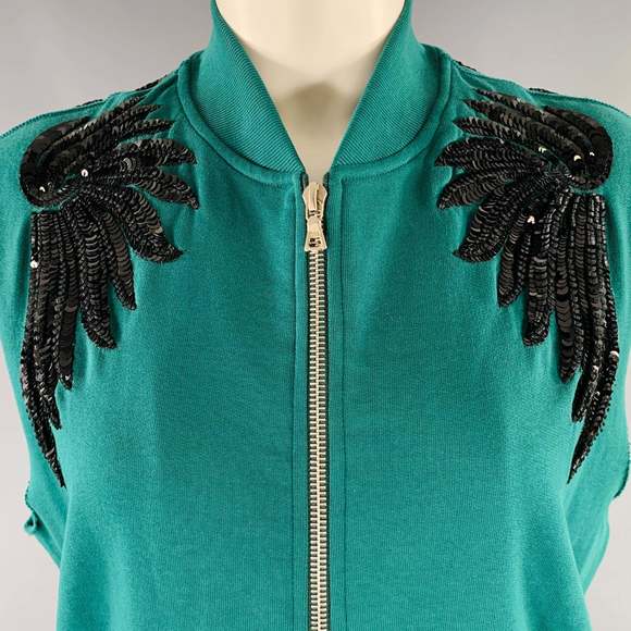 DRIES VAN NOTEN Green Black Cotton Sequined Sleeveless Vest - Picture 2 of 6